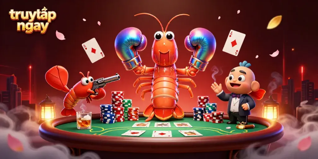 Experience thrilling action with "truy cập ngay" as vibrant sea creatures engage in high-stakes poker.