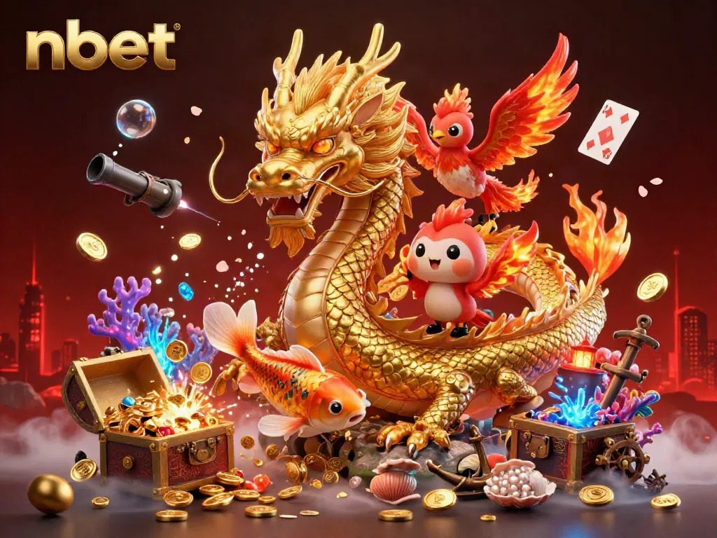 Experience thrilling gameplay with nbet featuring a golden dragon, phoenix, and koi fish amidst riches.