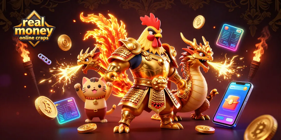 Engage in real money online craps with vibrant 3D characters and crypto-inspired elements.