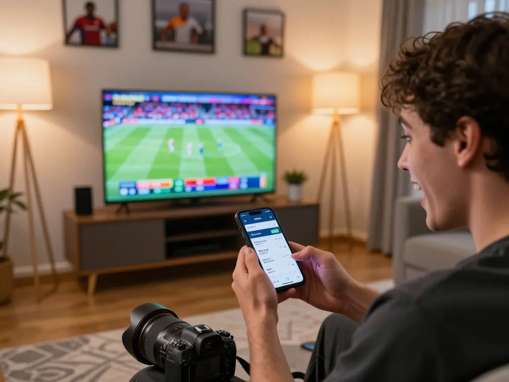 Engaged user checking dagago betting odds on smartphone during live sports event.