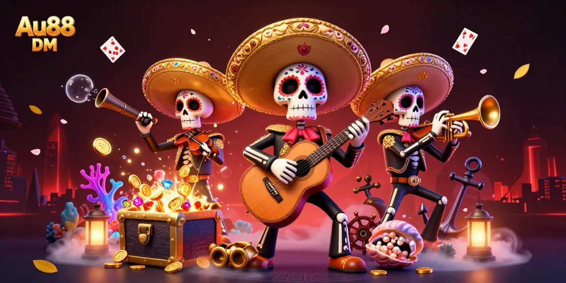 Experience the vibrant charm of Au88 DM with the skeleton mariachi band as it celebrates casino gaming!