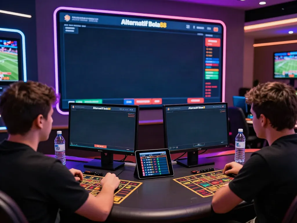 Engaging scene of players using the Alternatif Bola88 betting platform in a dynamic online gambling environment.