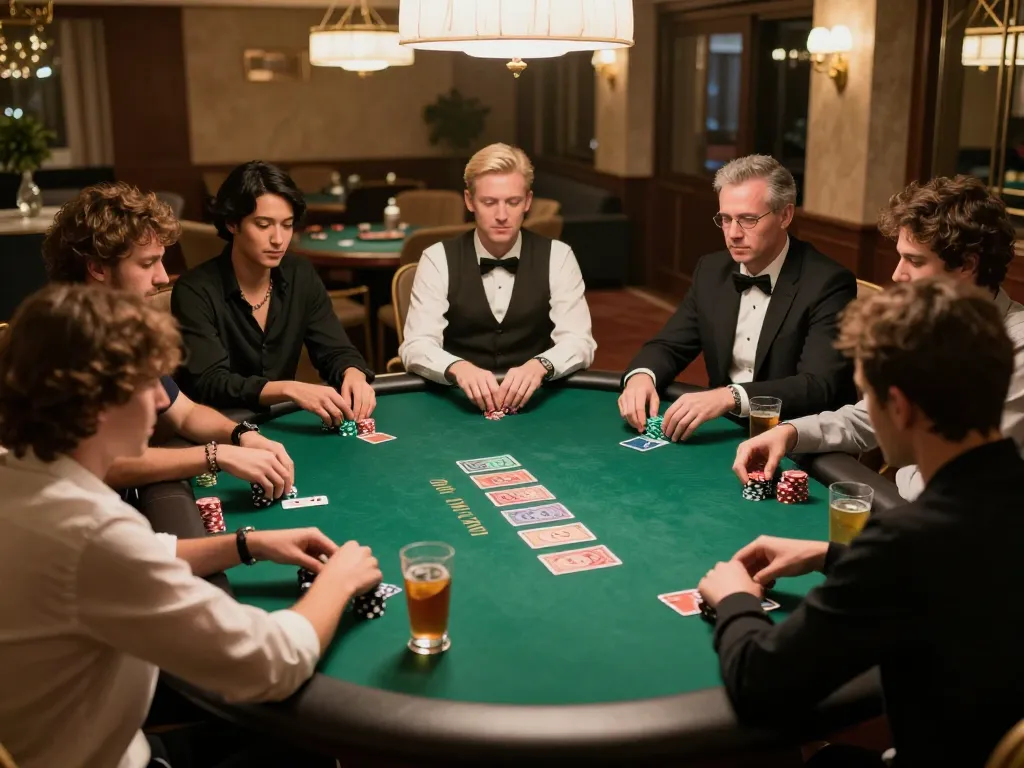 f168 poker players strategizing in elegant room environment during an intense game