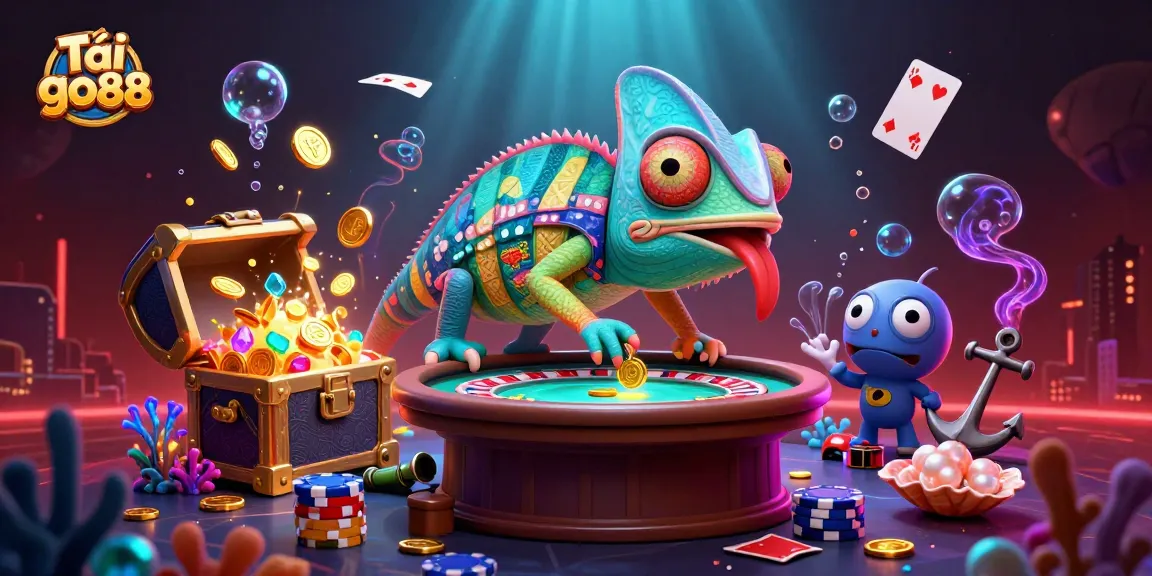 Tải go88 and experience the vibrant casino adventure with a colorful chameleon and underwater treasures.