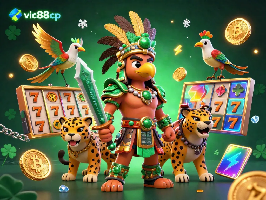 Win big with vic88cp's vibrant 3D casino scene capturing the excitement of slot games and crypto!