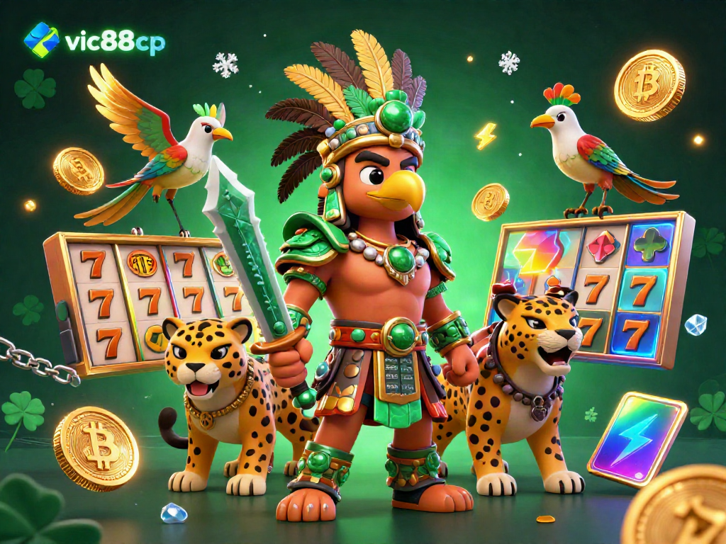 Win big with vic88cp's vibrant 3D casino scene capturing the excitement of slot games and crypto!
