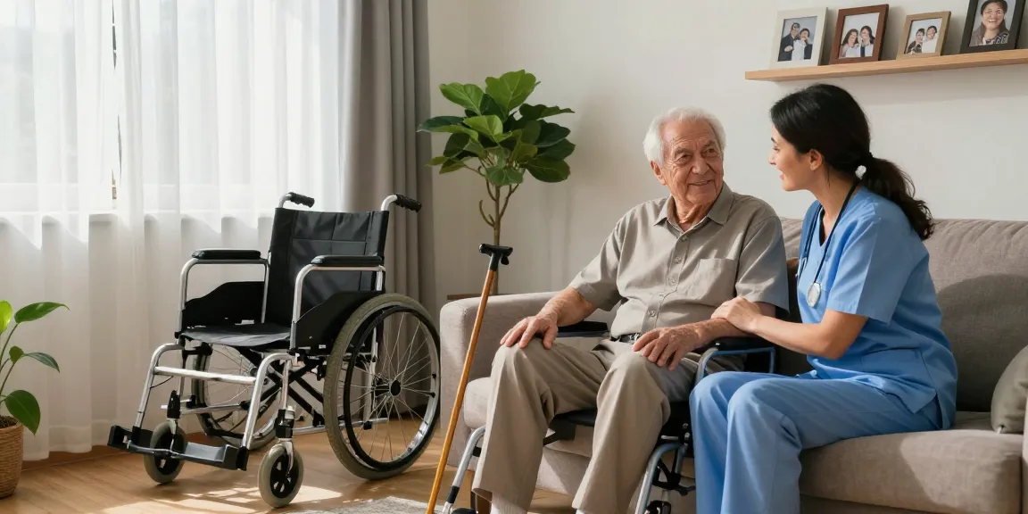 buy nobility aids in a supportive living room with caregiver assisting an elderly man