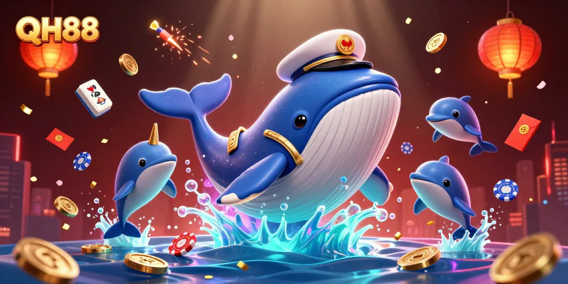 Experience thrilling wins with QH88 as playful dolphins perform tricks with poker chips.