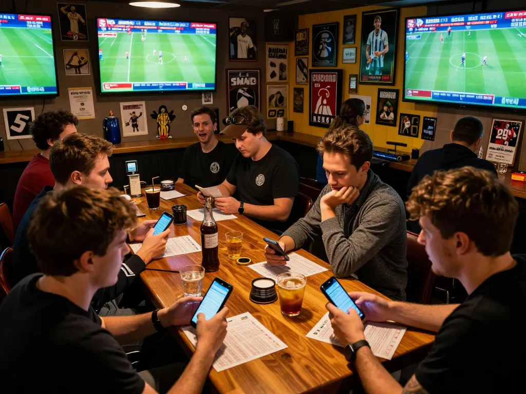 GO8 patrons placing bets on live sports, showcasing energy and excitement of gambling atmosphere