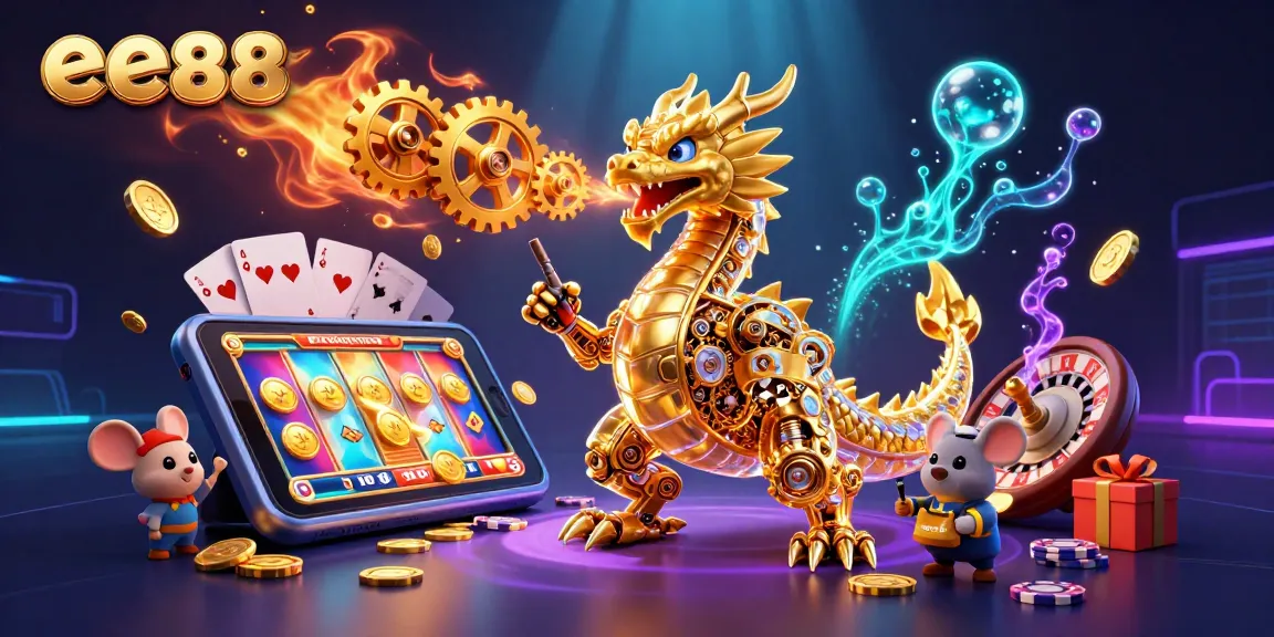 Experience the excitement of ee88 with a golden dragon, slots, and dynamic casino elements!