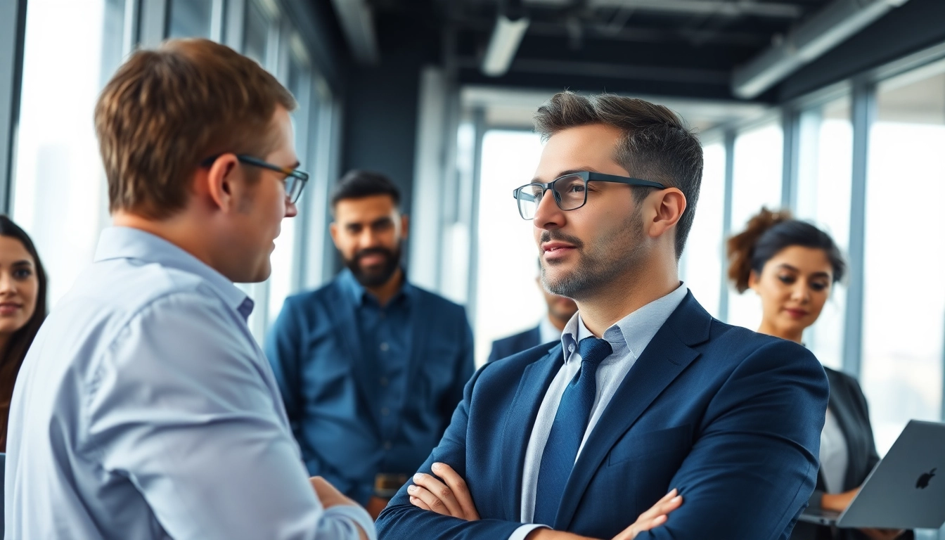 Headhunter Ingenieure in professionellem Dialog innerhalb eines modernen Büros.