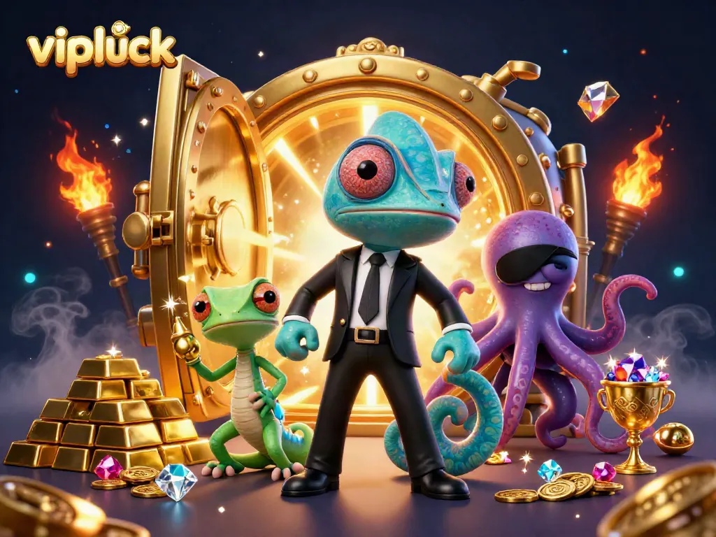 Experience thrilling wins with vipluck Casino's bonuses and games, featuring vibrant characters and exciting elements.
