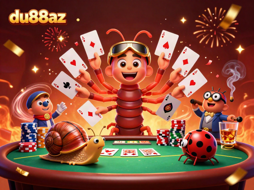 Experience thrilling gameplay at du88az with vibrant characters, poker elements, and festive atmosphere.
