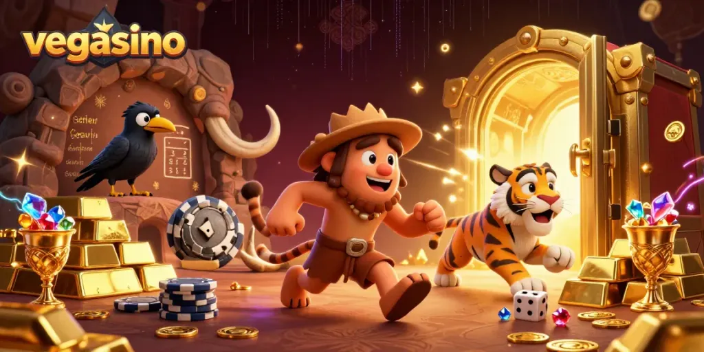 Engage with the vibrant 3D scene showcasing vegasino's dynamic gaming atmosphere, featuring engaging casino elements.