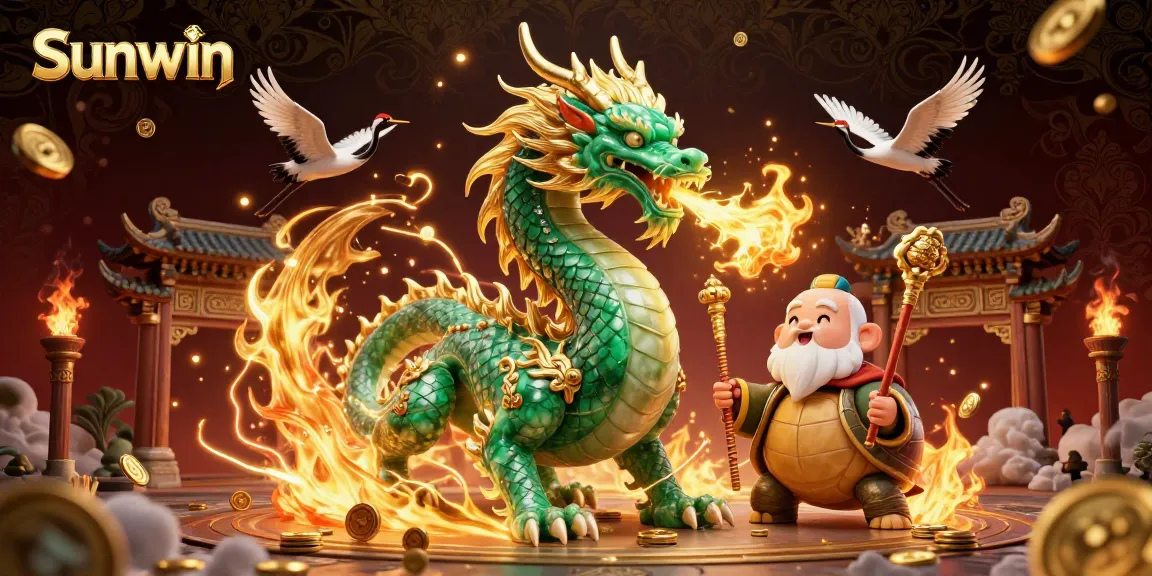 Experience thrilling gaming at Sunwin with a majestic jade dragon and lucky symbols igniting excitement.