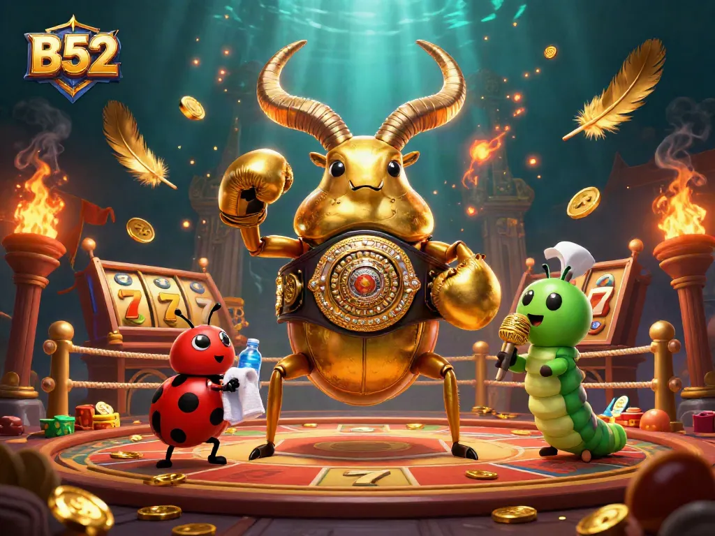 Engage with B52-themed casino action featuring golden beetles and dynamic game elements.