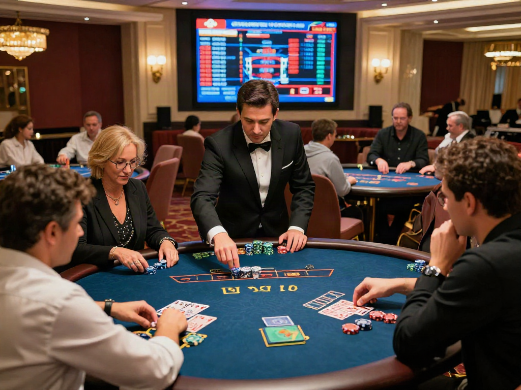 Live casino gaming at FC88 with players enjoying card games and vibrant atmosphere.