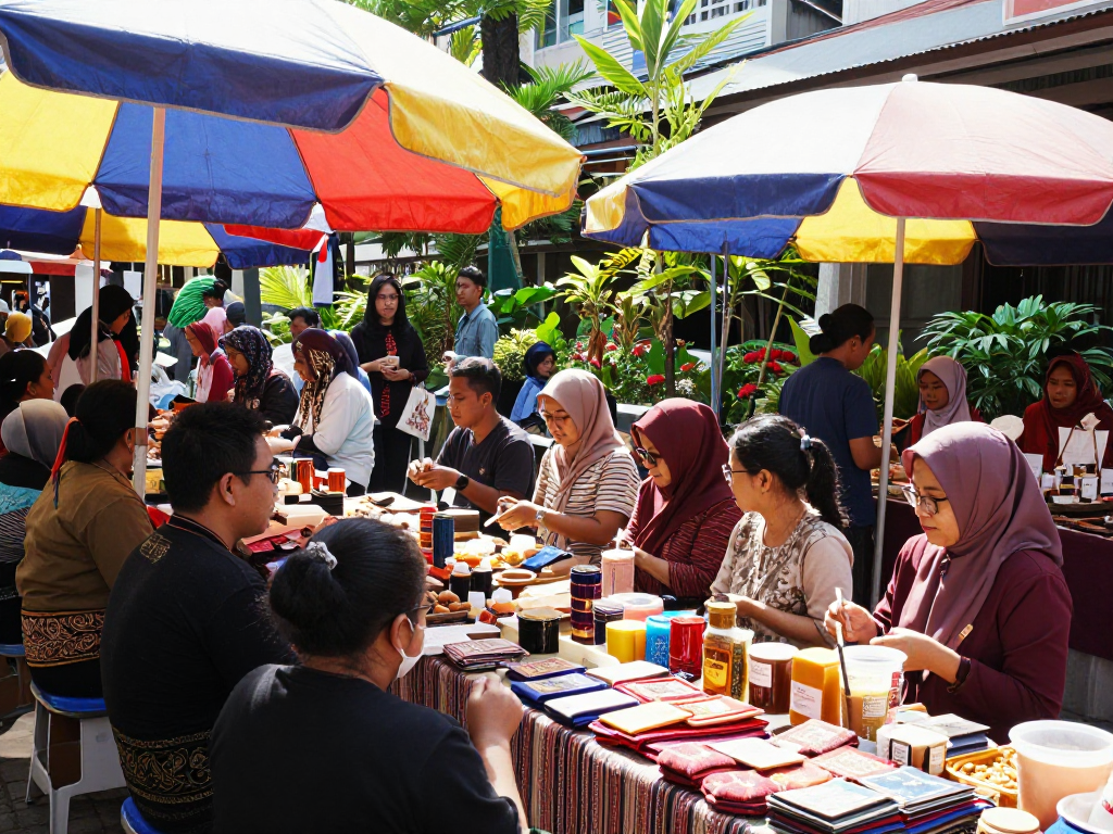 Shopper exploring diverse UMKM products at rokok 88 market.