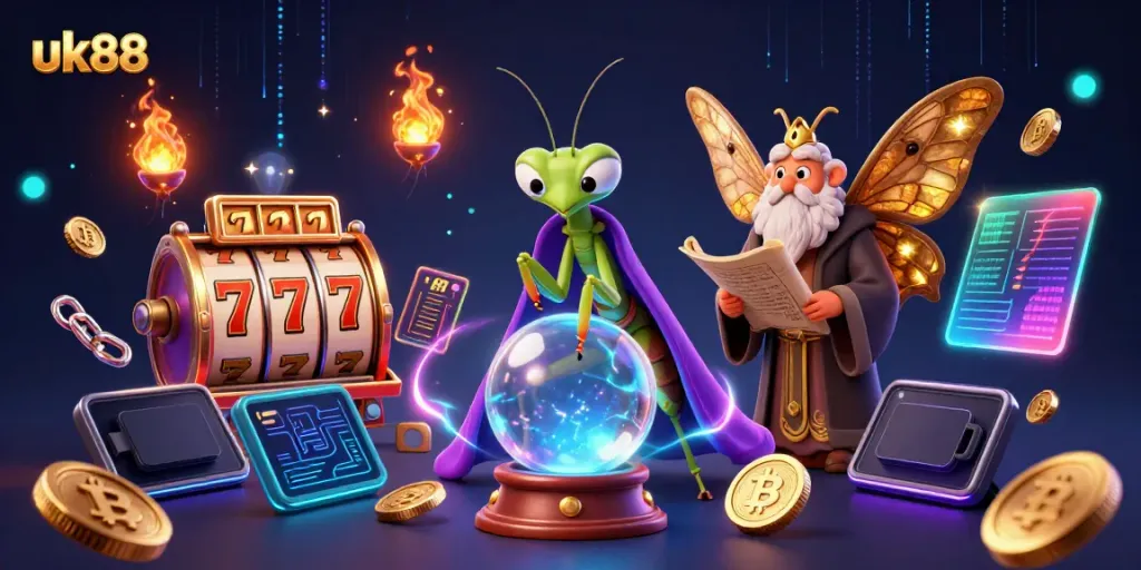 Experience immersive gaming action with uk88, featuring vibrant slot elements and enchanting characters.