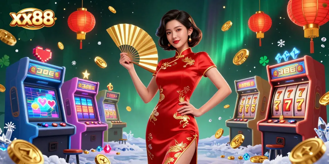 Win big at xx88 with vibrant 3D casino illustration showcasing dynamic game elements and a confident player.