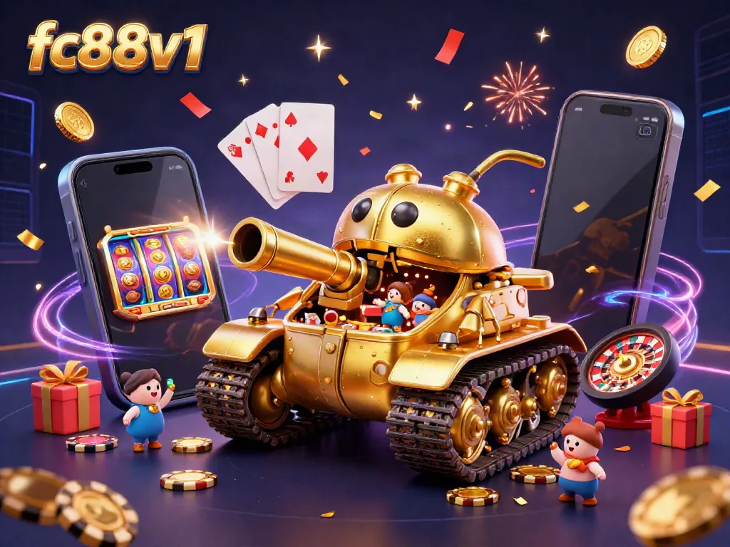 Experience the vibrant gaming world of fc88v1 with a dynamic, colorful casino-themed scene.