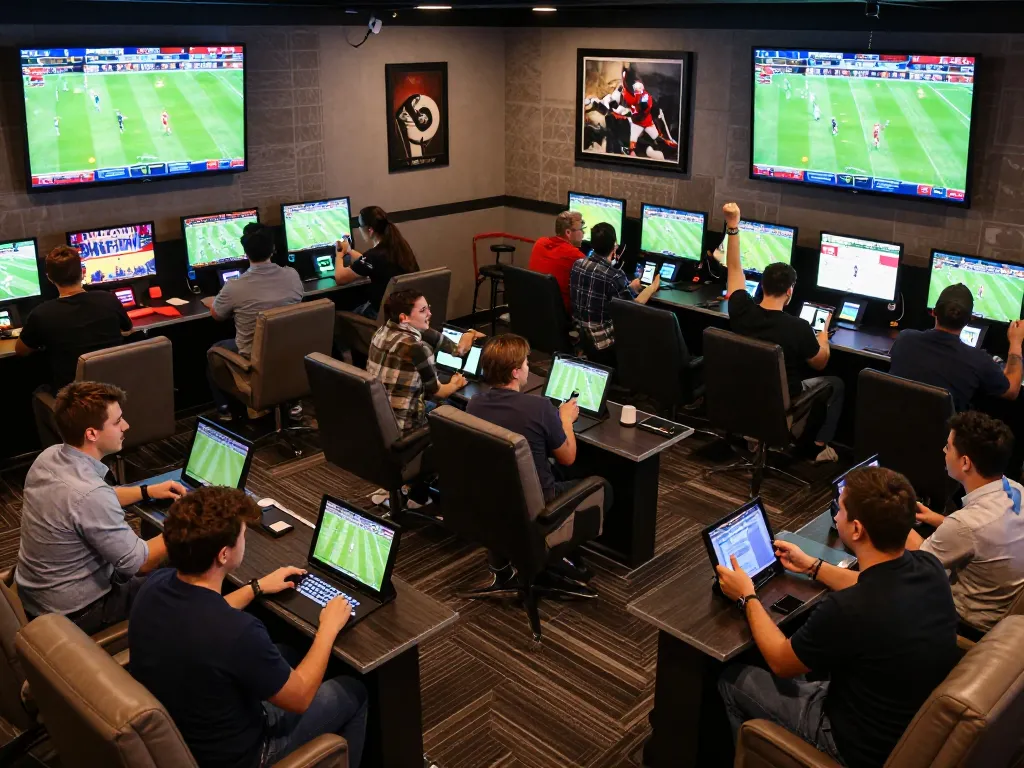 Tỷ lệ bóng đá kèo nhà cái viewed by excited bettors at a lively sports betting lounge